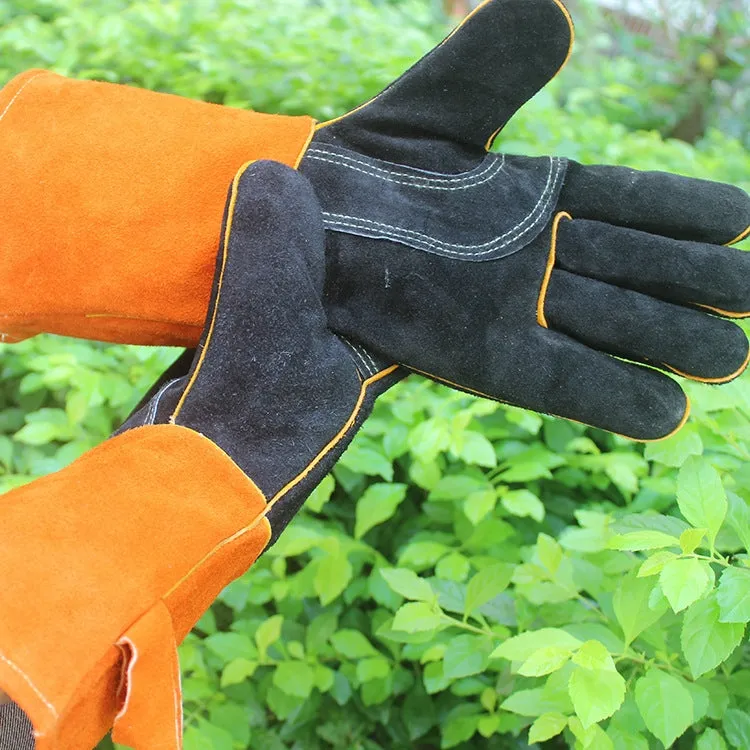 1 Pair JJ-S2011 Outdoor Cut-Proof Genuine Leather Welding Gloves, Size: Free Size(Yellow Black)