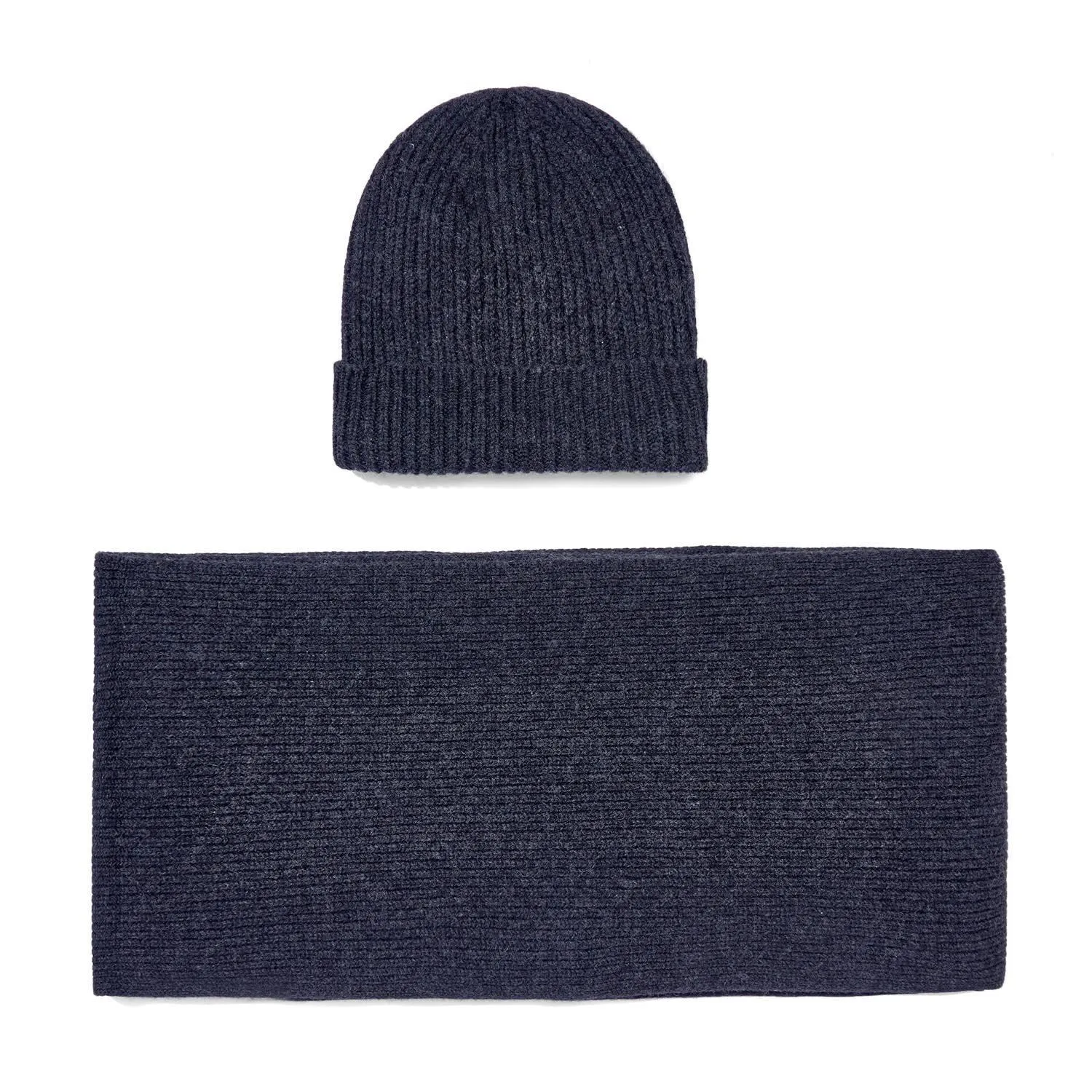 100% Cashmere Ribbed Beanie Hat & Scarf Gift Set