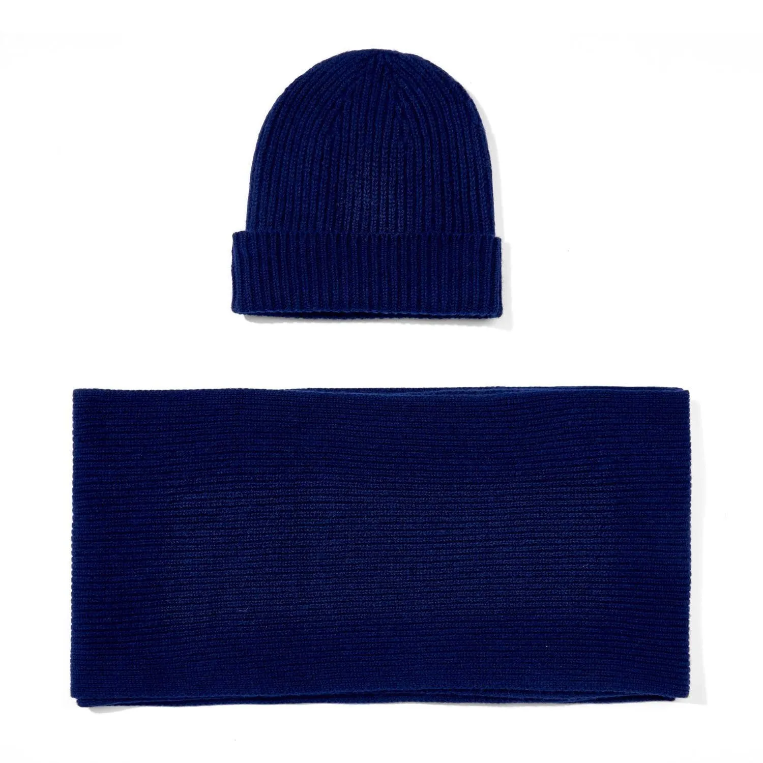 100% Cashmere Ribbed Beanie Hat & Scarf Gift Set