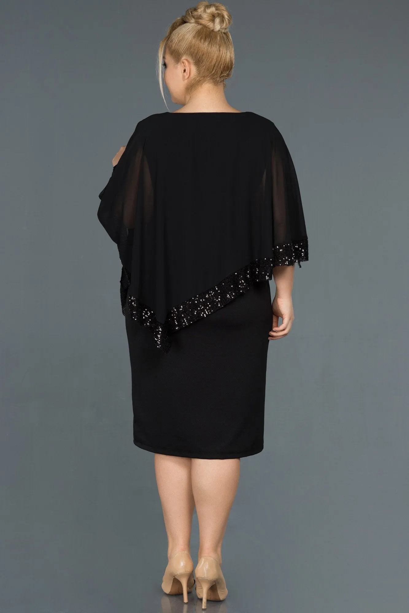 15750 Black Short Sequinned Poncho Bodycon Dress