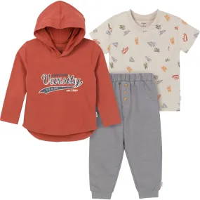 3-Piece Toddler Boys Varsity Tee, Hooded Top and Joggers Set