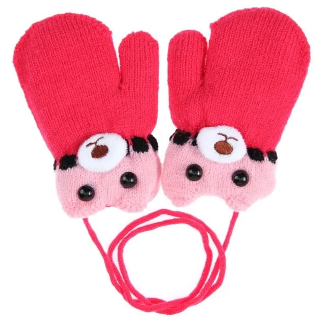 6 Colors  Winter Baby Warm Gloves Cute Bear Pattern Fleece Children Boys Girls Knitting Gloves Mittens