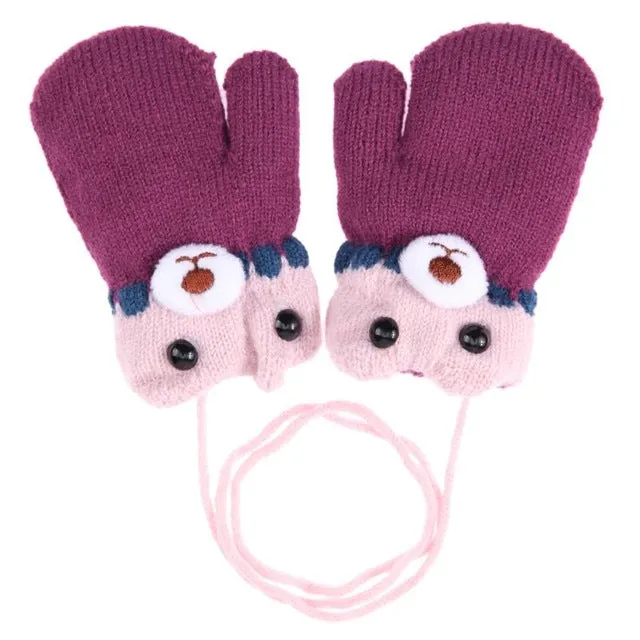 6 Colors  Winter Baby Warm Gloves Cute Bear Pattern Fleece Children Boys Girls Knitting Gloves Mittens