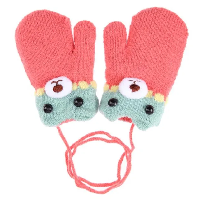 6 Colors  Winter Baby Warm Gloves Cute Bear Pattern Fleece Children Boys Girls Knitting Gloves Mittens