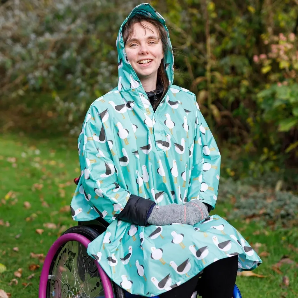 Adult Wheelchair Poncho - TEAL SEAGULLS