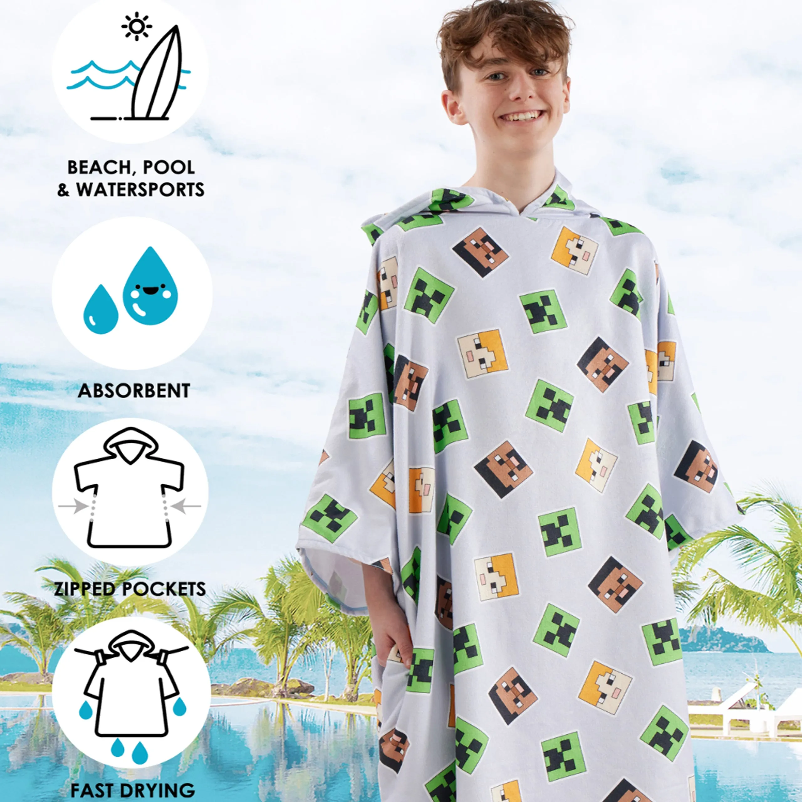 Adults Minecraft Hooded Towel Poncho