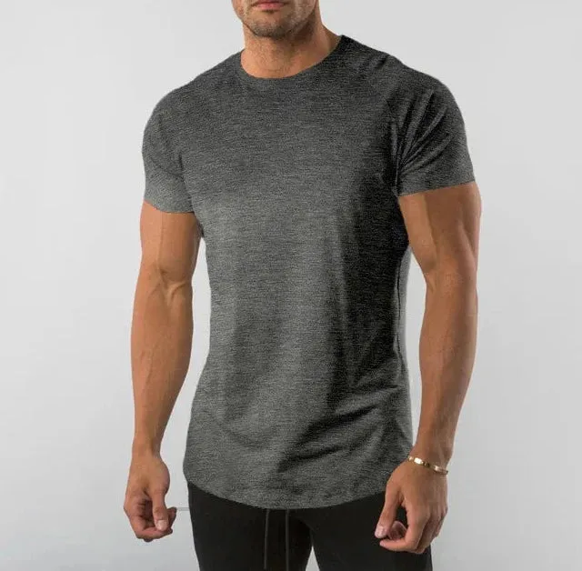 Aidase Cotton Plain Tops Tees Fitness Mens T Shirt Short Sleeve Muscle Joggers Bodybuilding Tshirt Male Gym Clothes Slim Fit Shirt