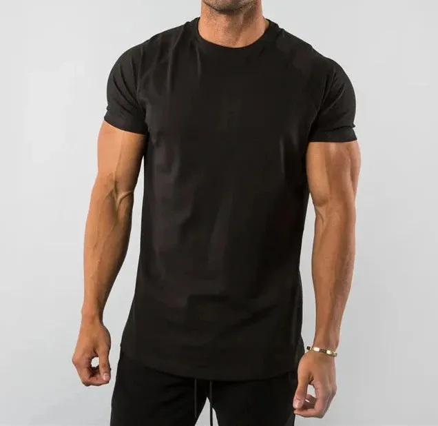 Aidase Cotton Plain Tops Tees Fitness Mens T Shirt Short Sleeve Muscle Joggers Bodybuilding Tshirt Male Gym Clothes Slim Fit Shirt