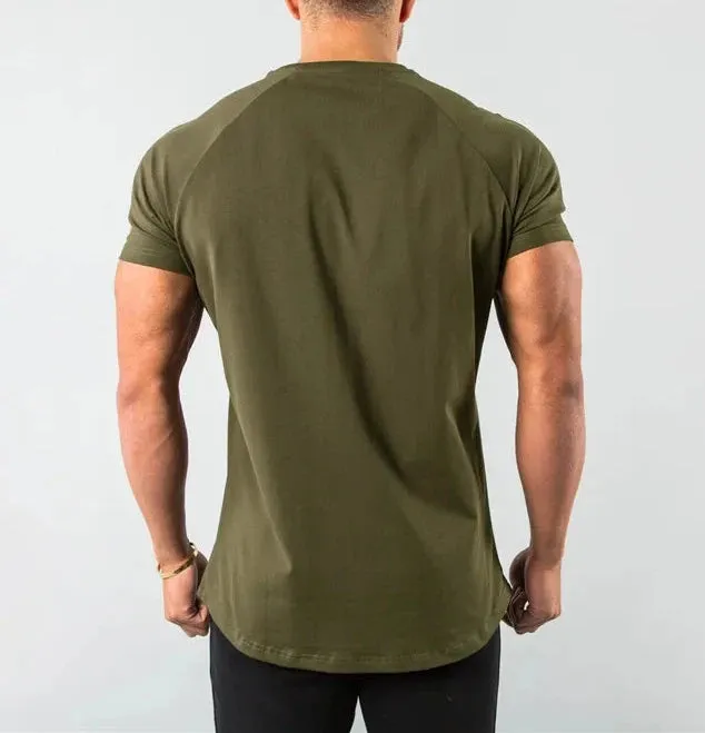 Aidase Cotton Plain Tops Tees Fitness Mens T Shirt Short Sleeve Muscle Joggers Bodybuilding Tshirt Male Gym Clothes Slim Fit Shirt