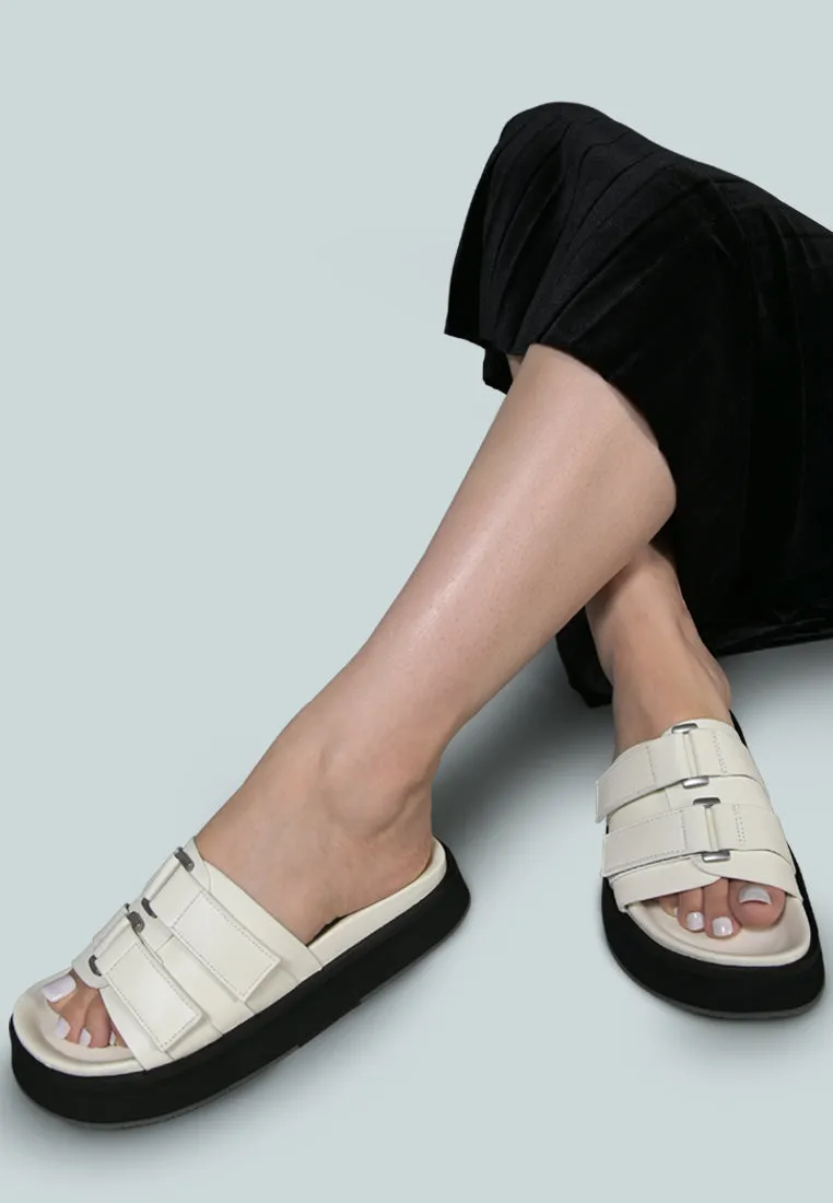 ANISTON Buckled Flatform White Slip-On Sandal