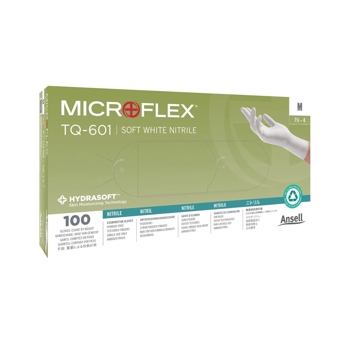 Ansell Microflex Soft White Powder-Free Nitrile Exam Gloves Glove Exam Nitrile Sft Wht Pfsm 100/Bx 10Bx/Cs