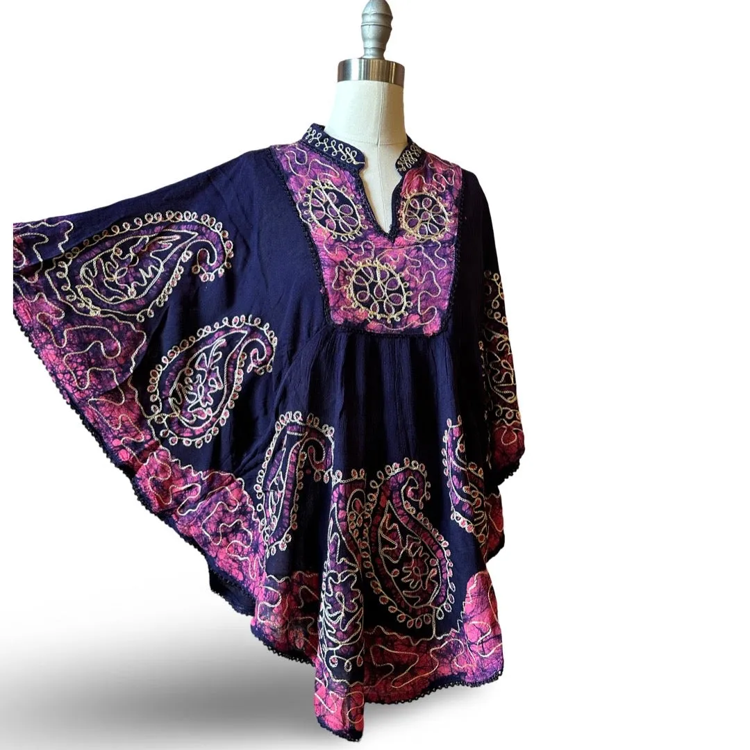 Artemis Batik Poncho Top Magenta