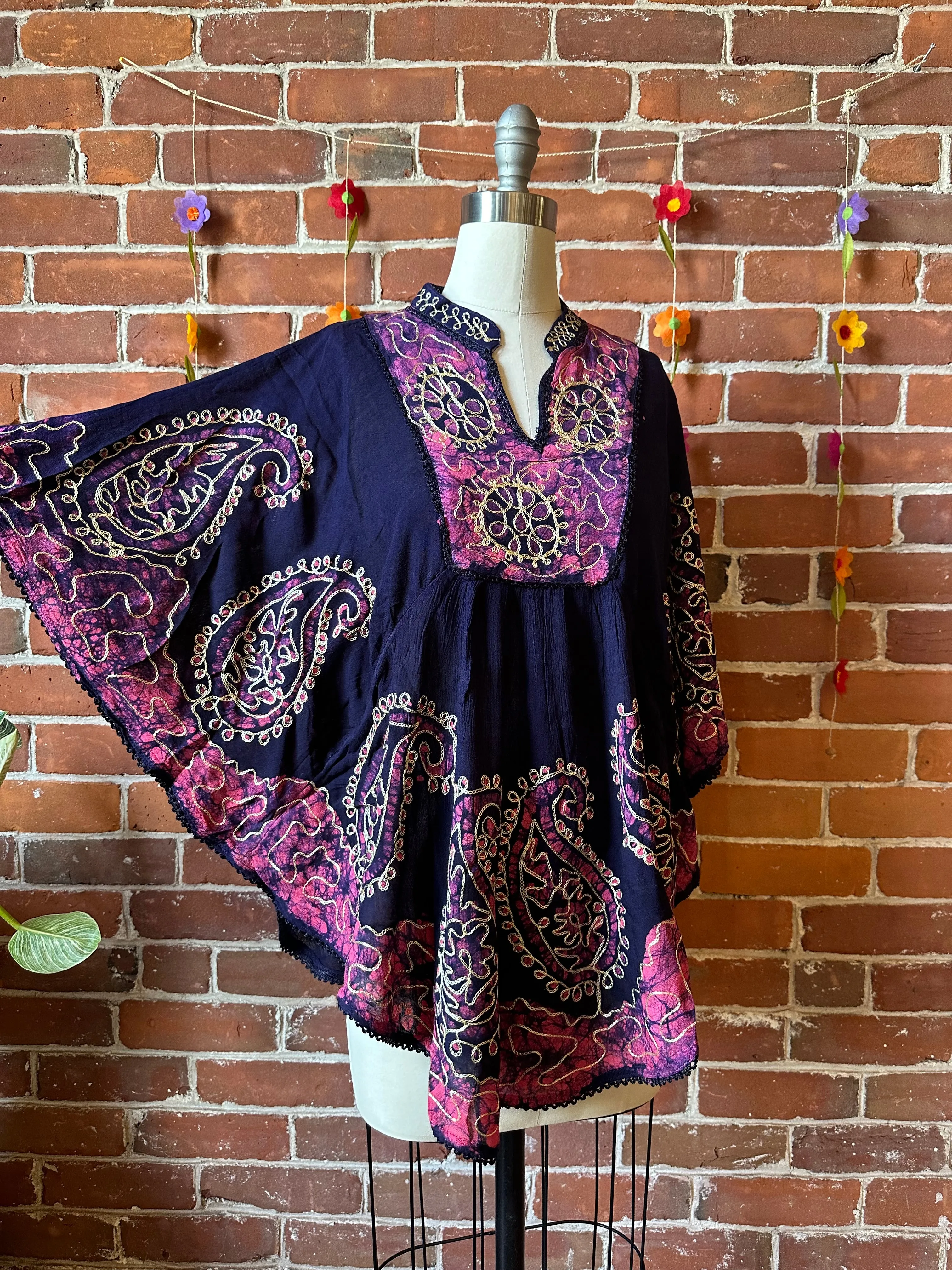 Artemis Batik Poncho Top Magenta