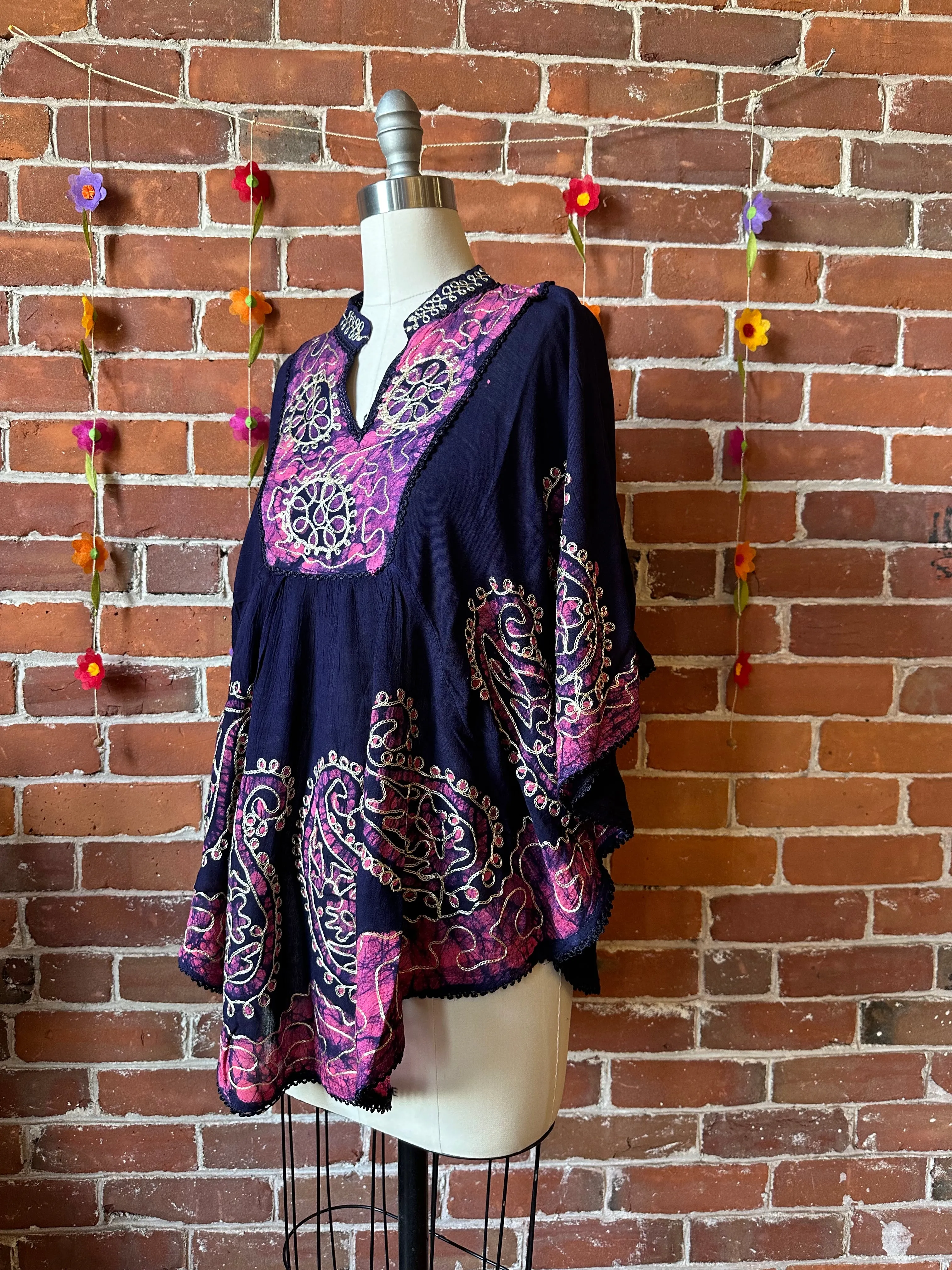 Artemis Batik Poncho Top Magenta