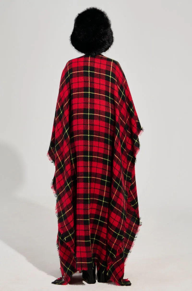 AURETA LONG PLAID PONCHO