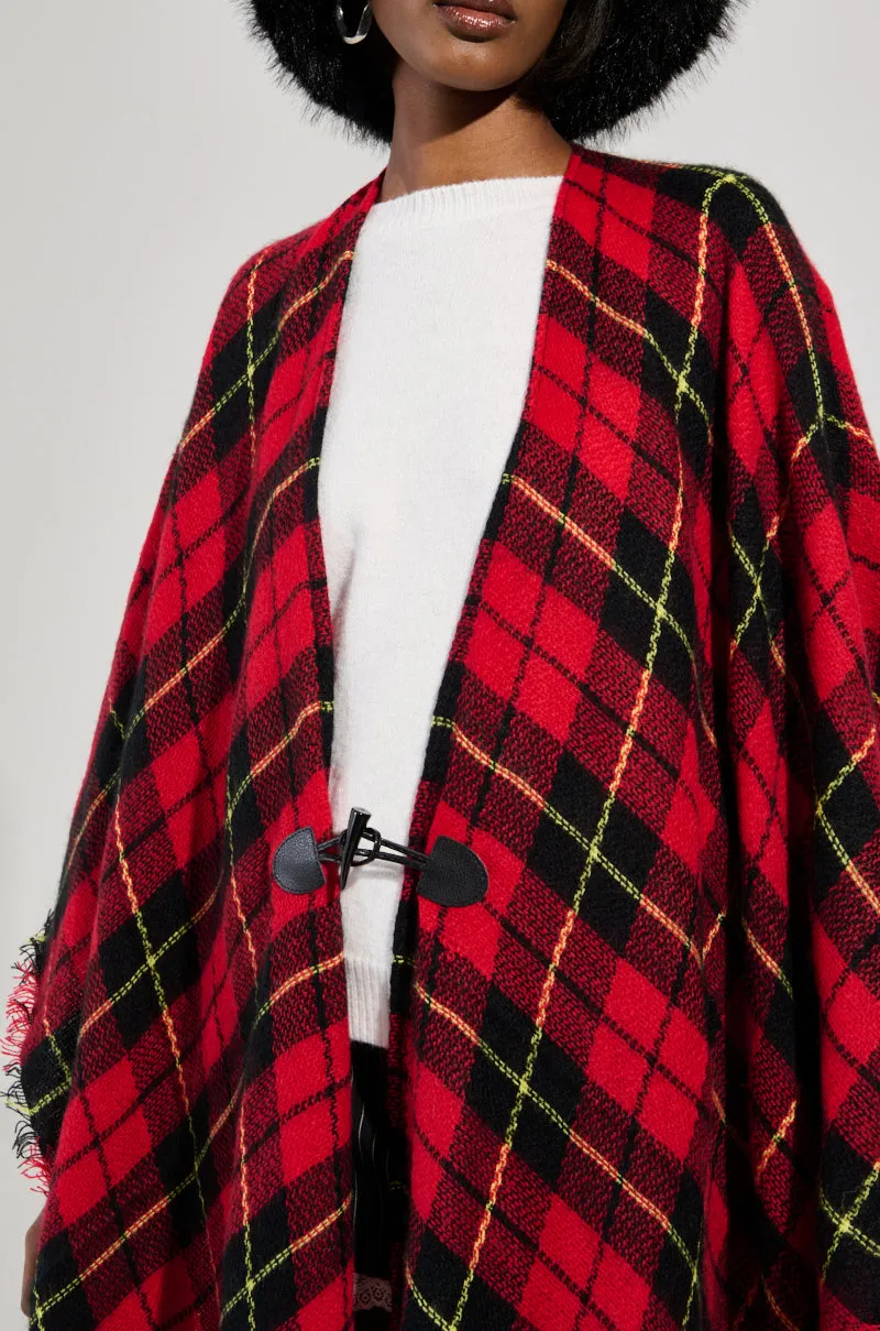 AURETA LONG PLAID PONCHO