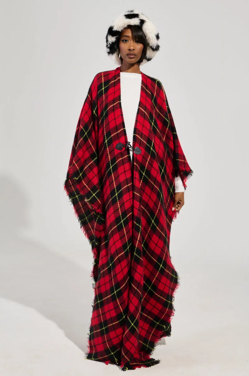 AURETA LONG PLAID PONCHO