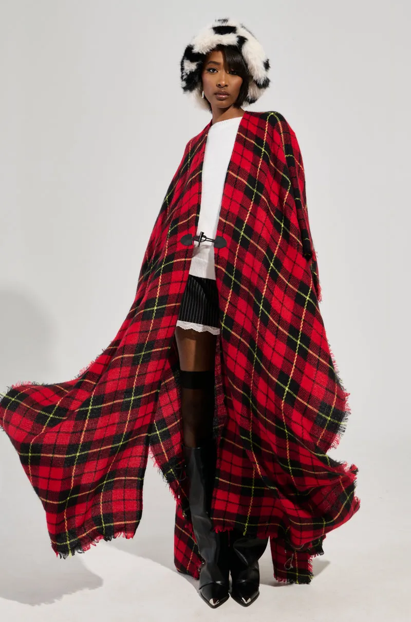 AURETA LONG PLAID PONCHO