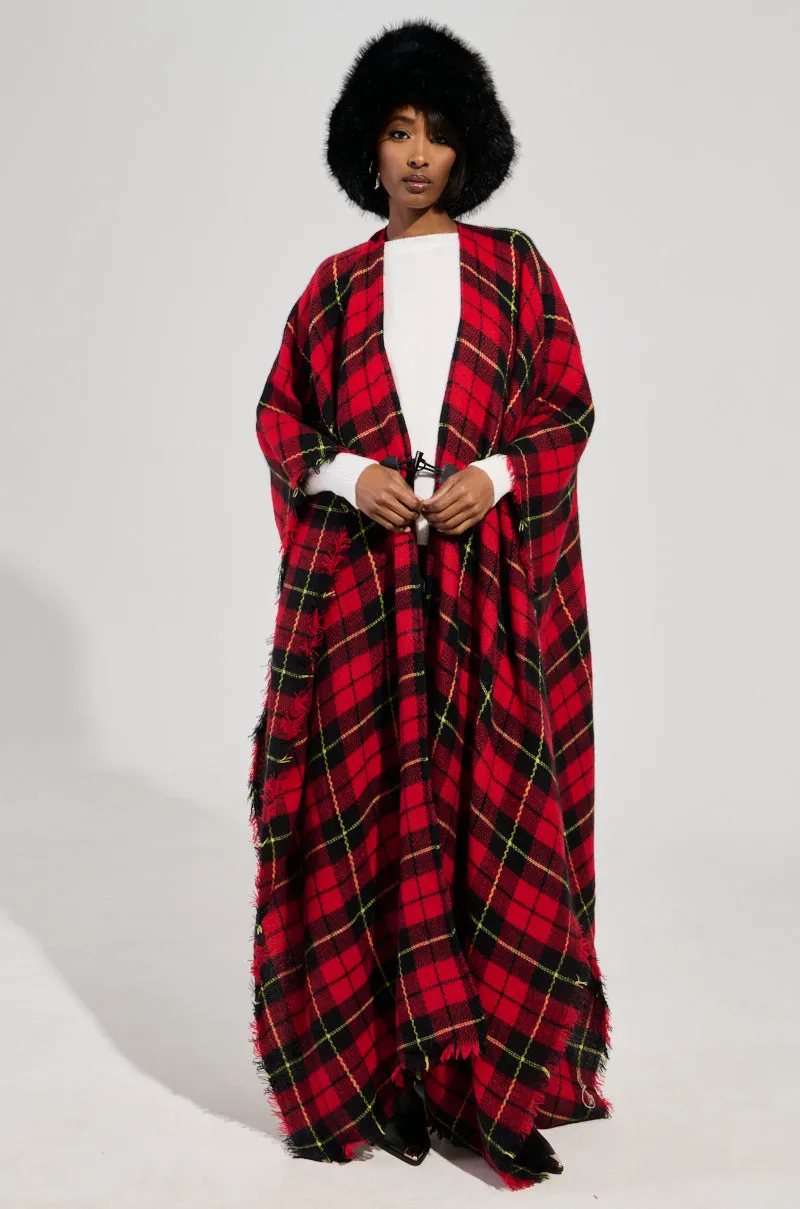 AURETA LONG PLAID PONCHO