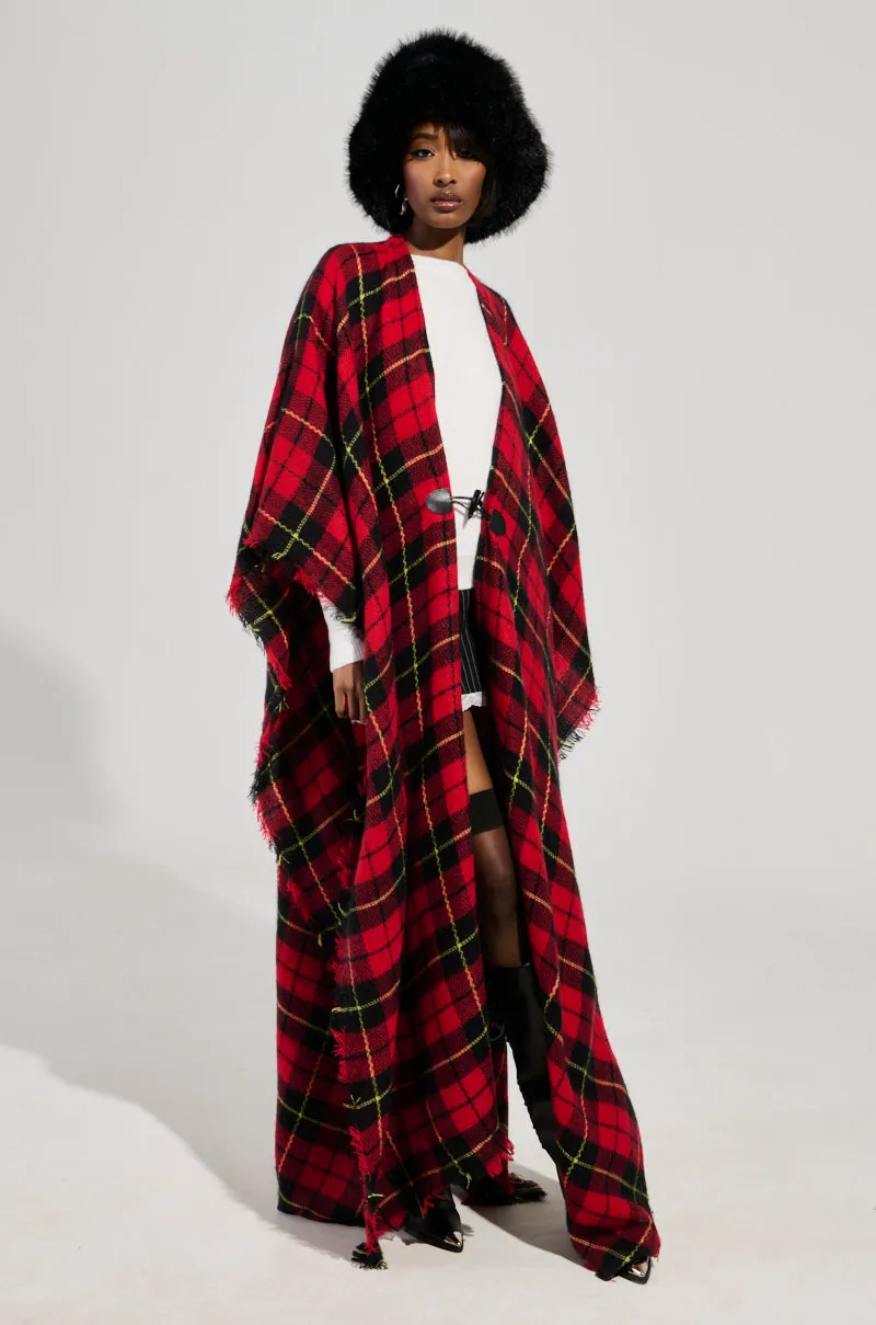 AURETA LONG PLAID PONCHO