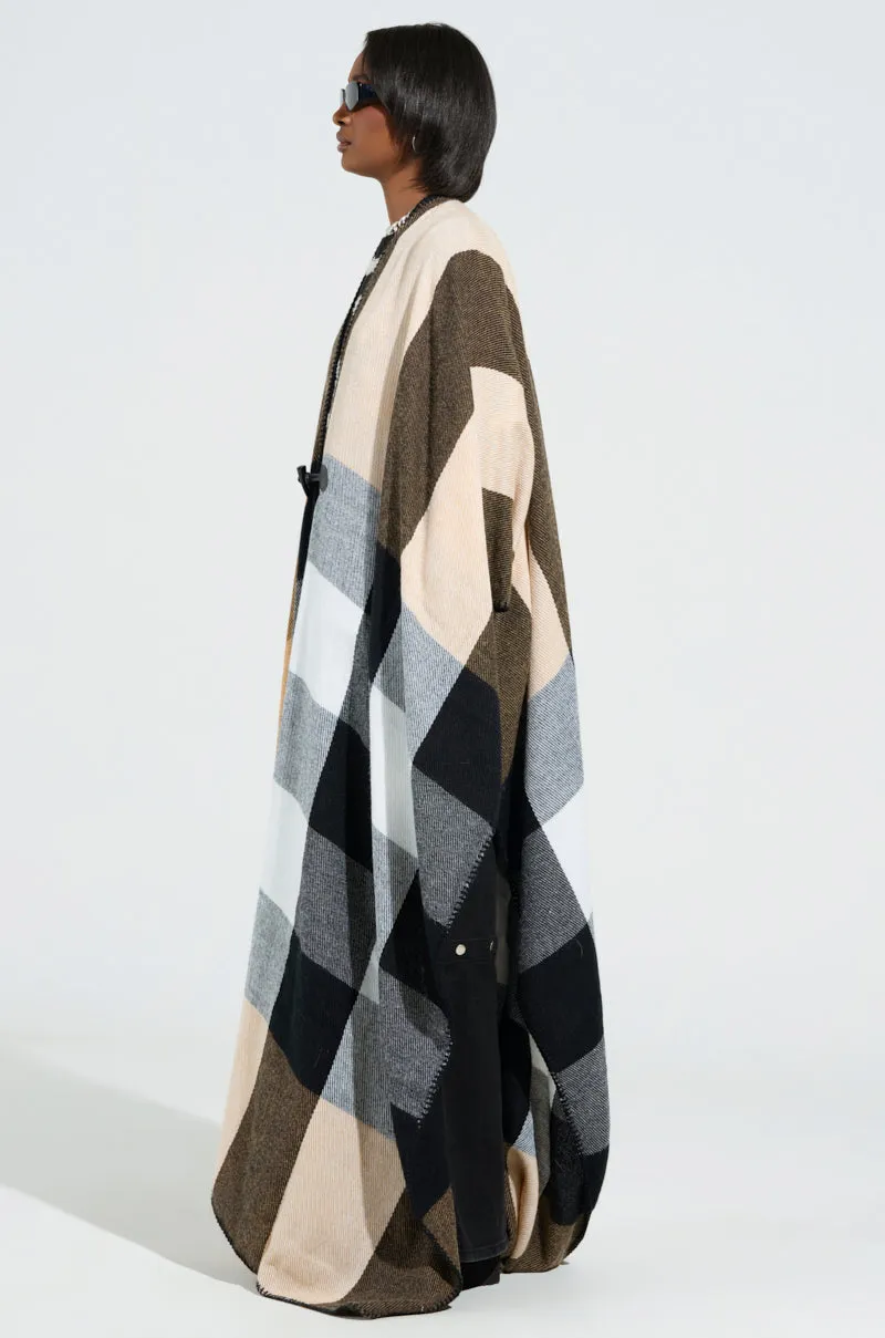 AURETA NEW PLAID MAXI PONCHO