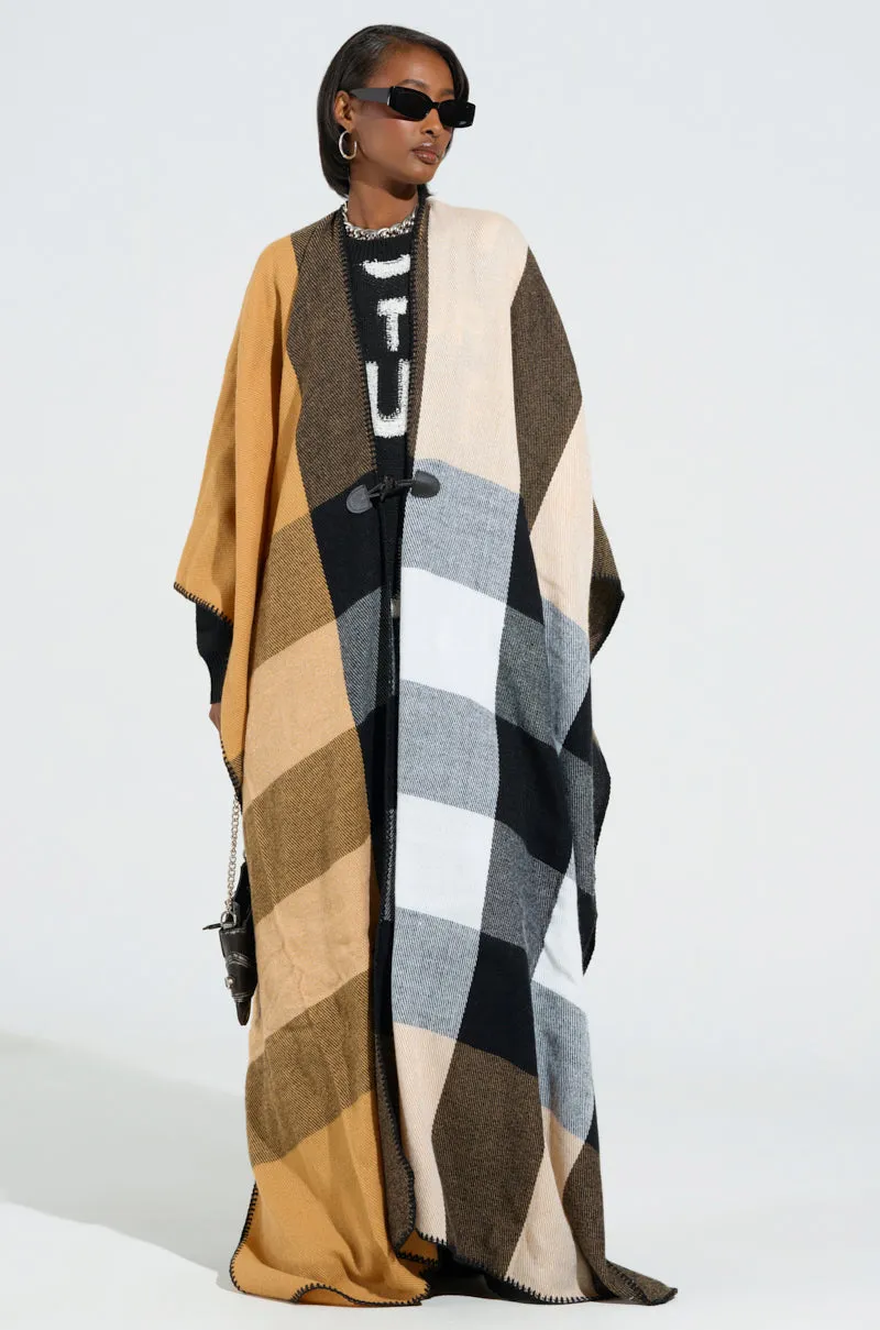 AURETA NEW PLAID MAXI PONCHO