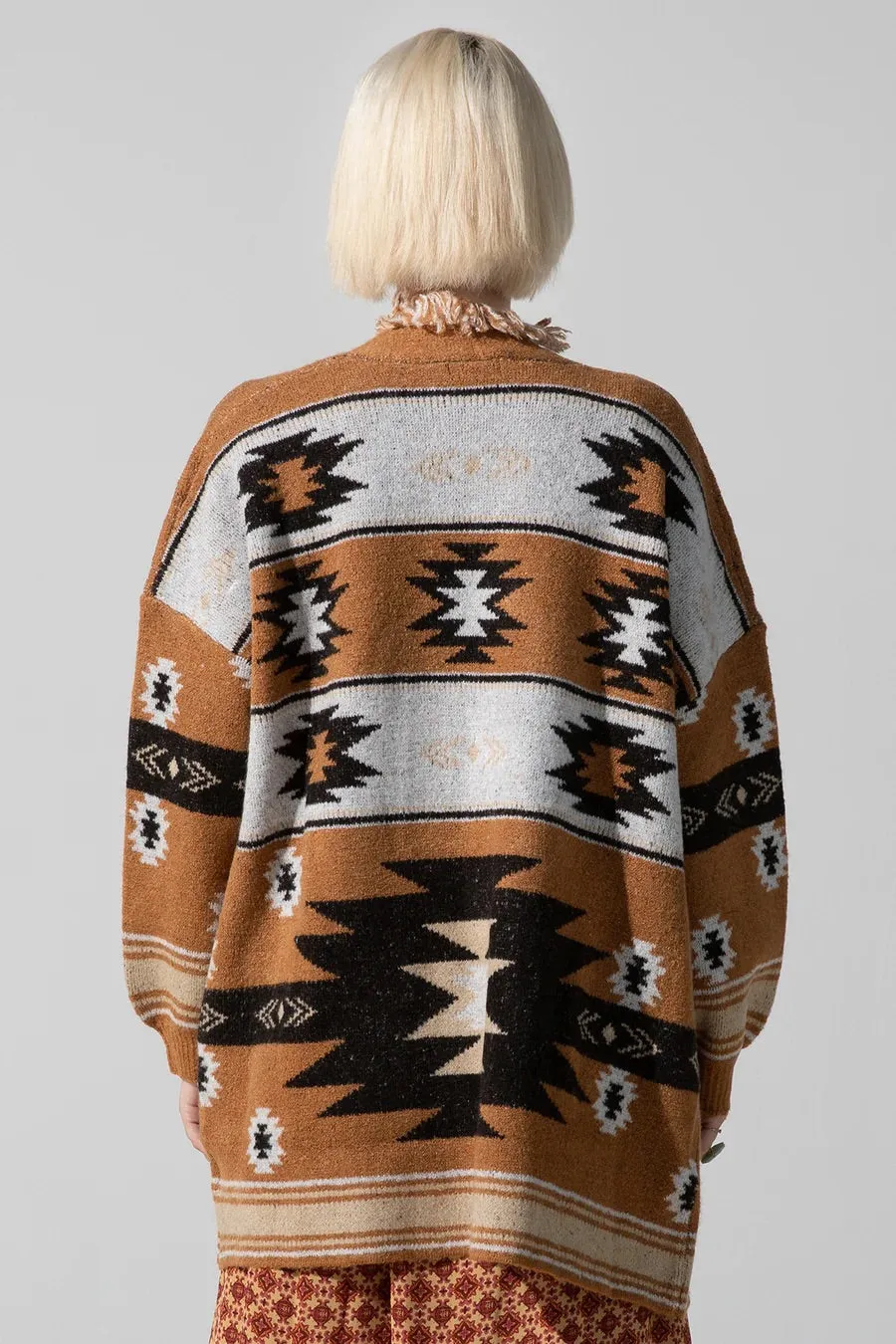 Aztec Print Fringe Cardigan