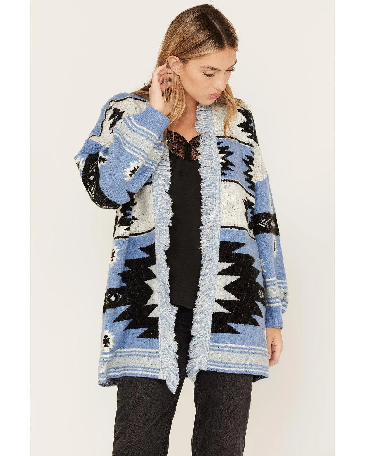 Aztec Print Fringe Cardigan