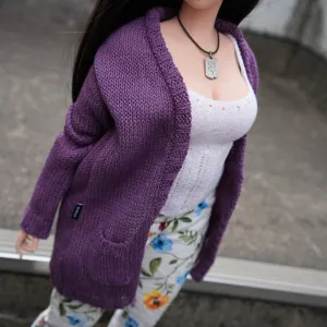 Baggy Knit Cardigan (Purple) [Pear Body]