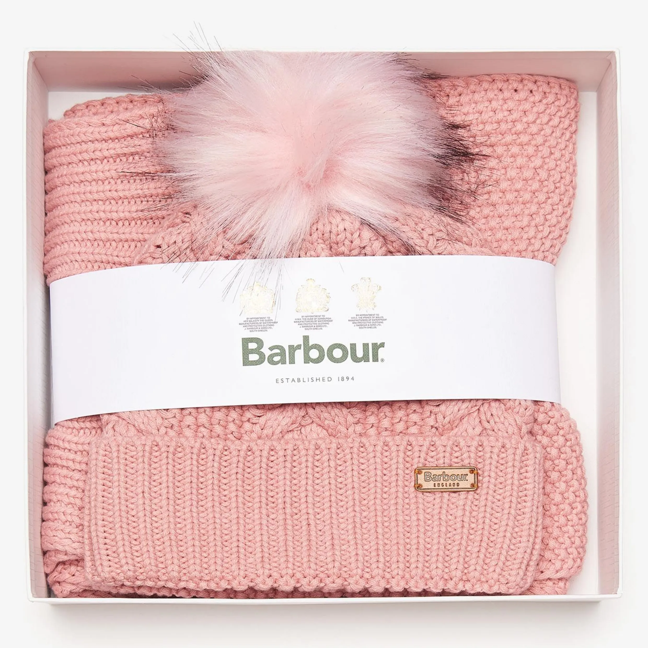 Barbour Hartley Hat & Scarf Gift Pink LGS0053