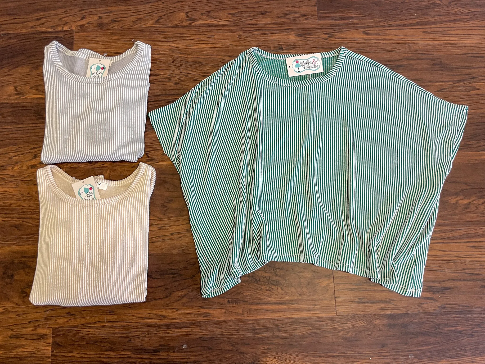 *BELLES & DOORBUSTER* Roosevelt Striped Tees in Gray, Sand, and Hunter