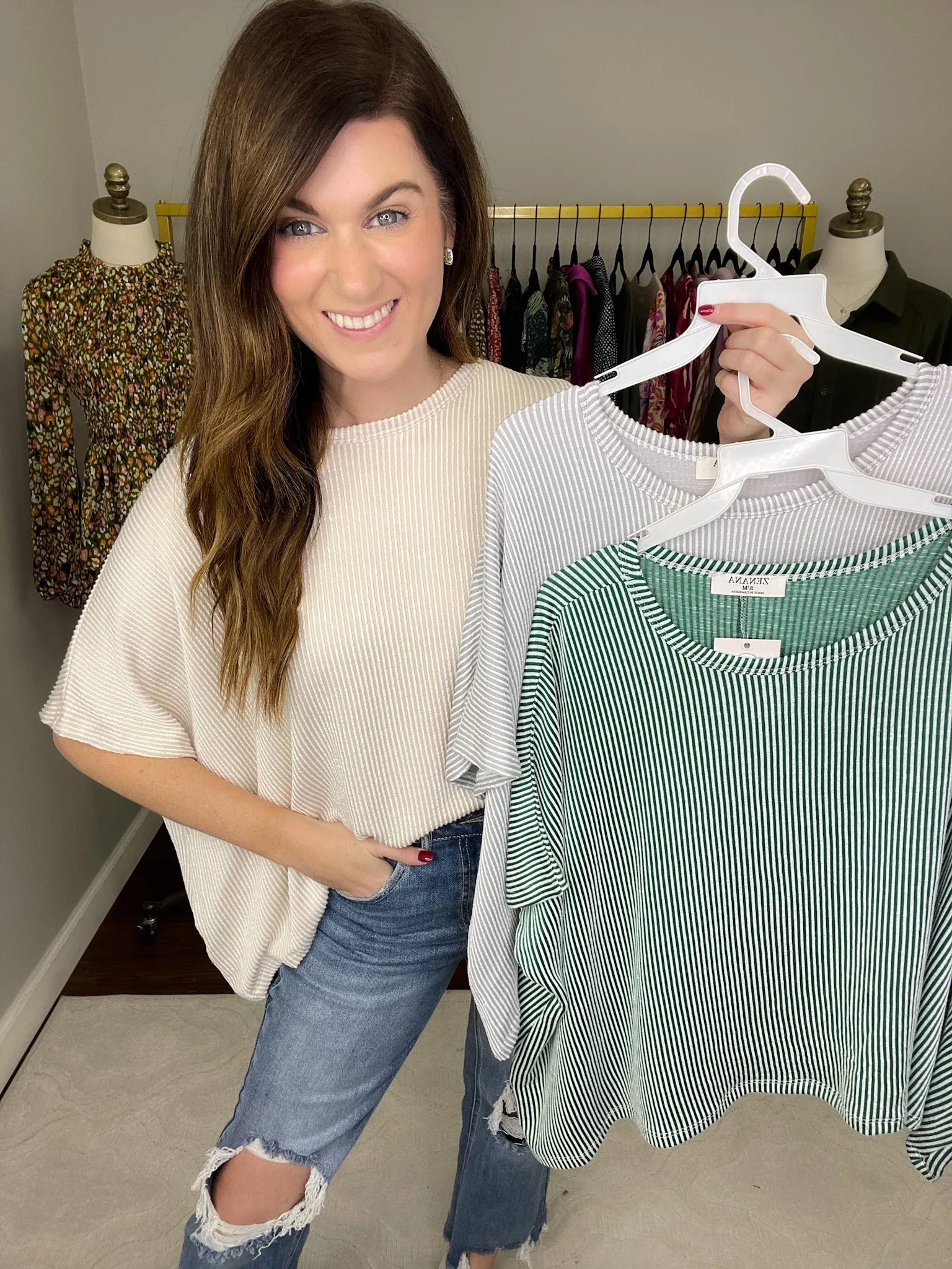 *BELLES & DOORBUSTER* Roosevelt Striped Tees in Gray, Sand, and Hunter