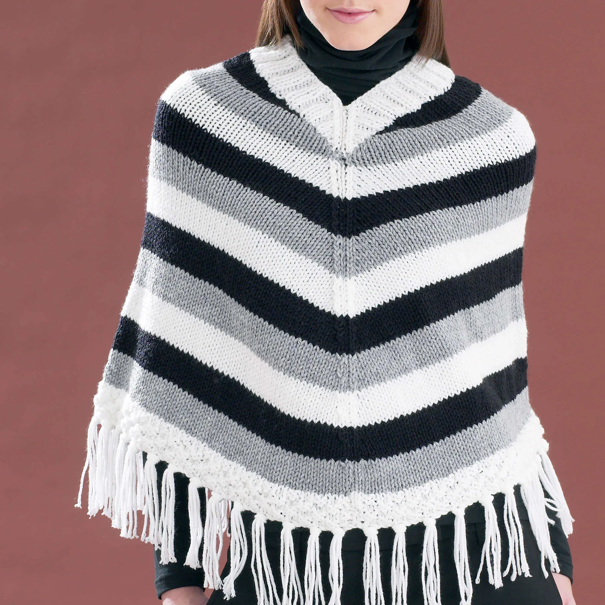 Bernat Knit Striped V-Neck Poncho