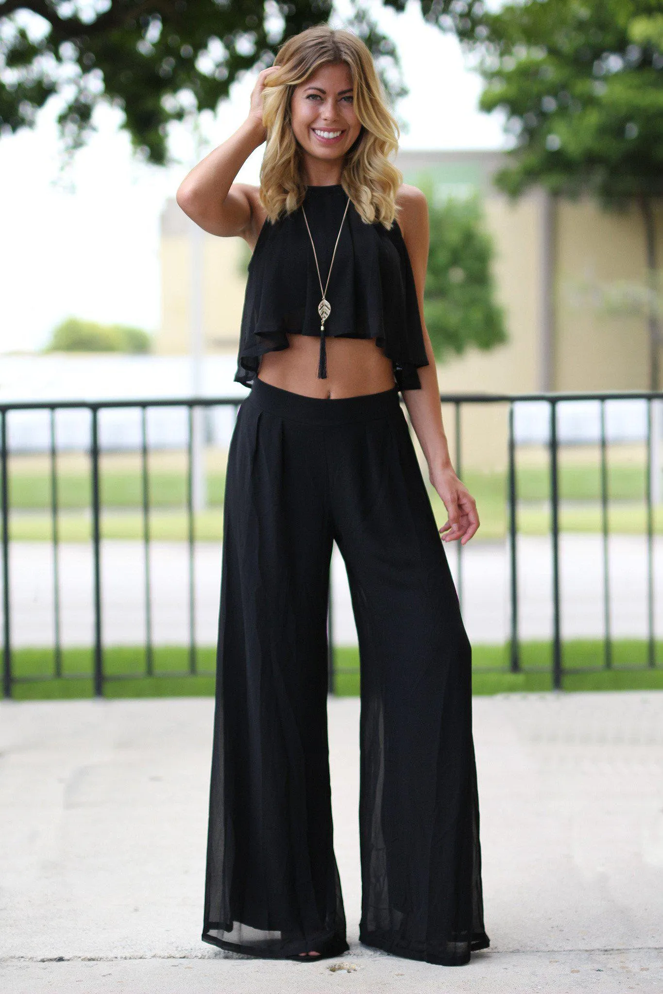 Black Crop Top and Pant Set