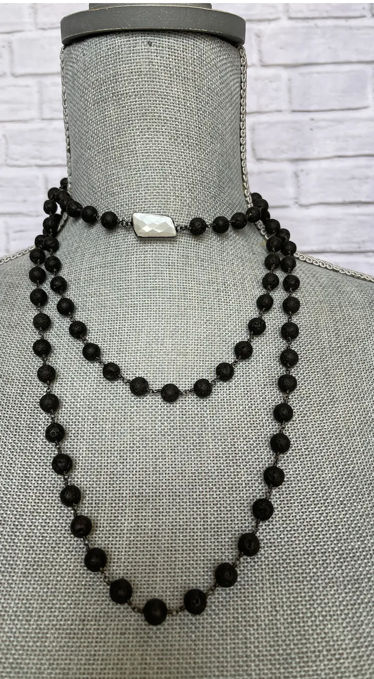 Black Lava Double Triple Necklace