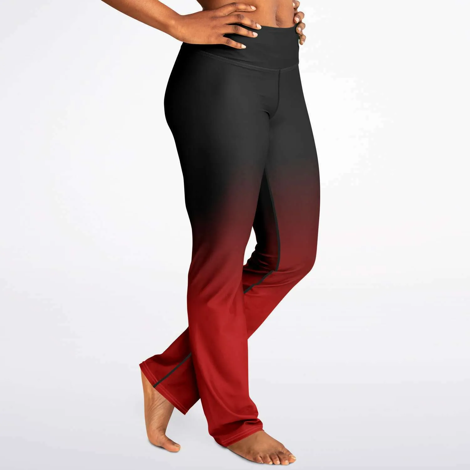 Black Red Ombre Flared Leggings, Tie Dye Printed High Waisted Yoga Designer with Pockets Stretch Workout Sexy Flare Pants