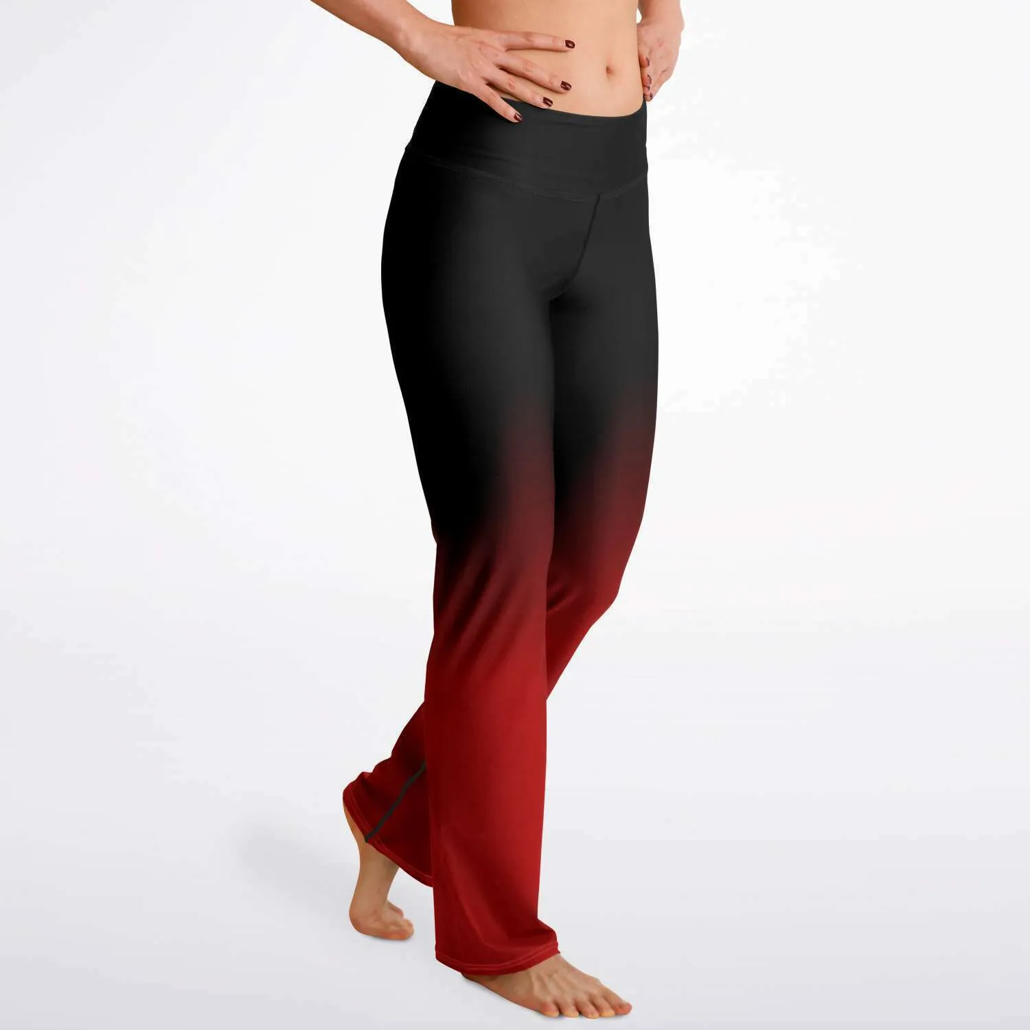 Black Red Ombre Flared Leggings, Tie Dye Printed High Waisted Yoga Designer with Pockets Stretch Workout Sexy Flare Pants