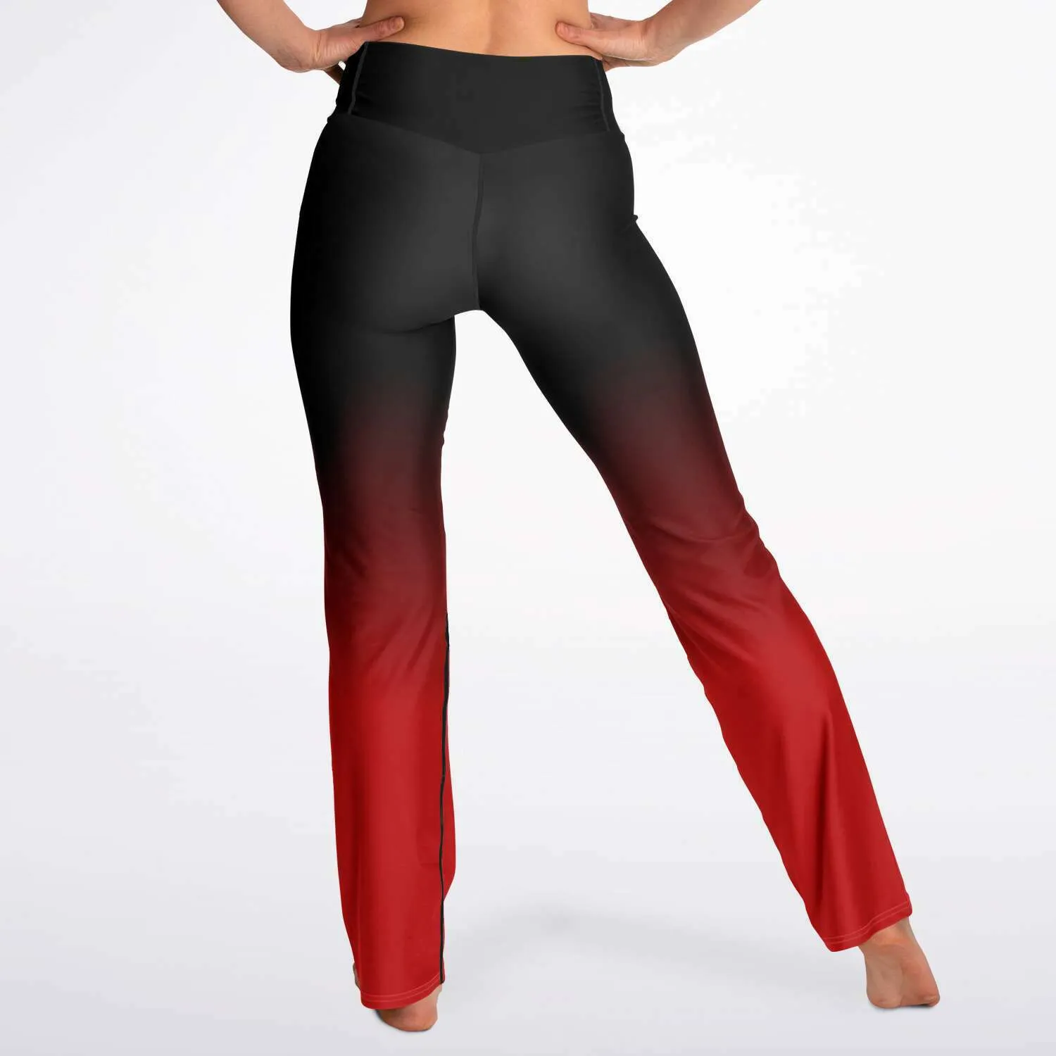 Black Red Ombre Flared Leggings, Tie Dye Printed High Waisted Yoga Designer with Pockets Stretch Workout Sexy Flare Pants