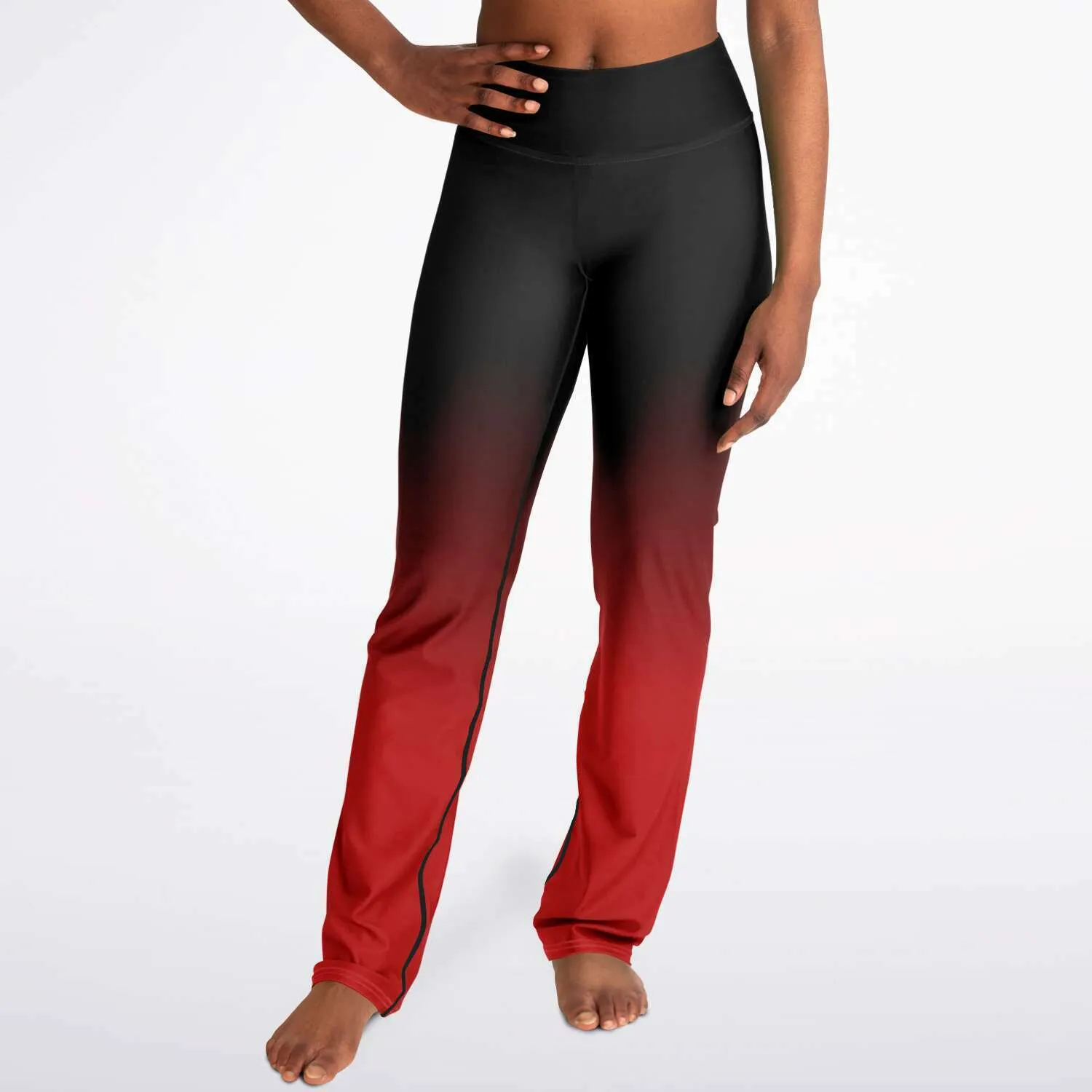 Black Red Ombre Flared Leggings, Tie Dye Printed High Waisted Yoga Designer with Pockets Stretch Workout Sexy Flare Pants