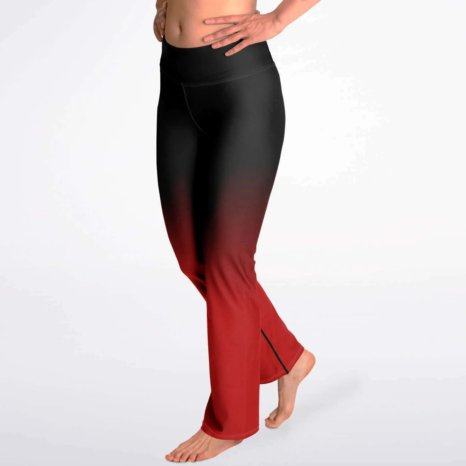 Black Red Ombre Flared Leggings, Tie Dye Printed High Waisted Yoga Designer with Pockets Stretch Workout Sexy Flare Pants