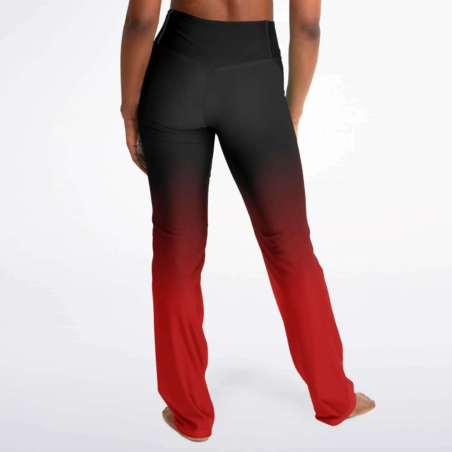 Black Red Ombre Flared Leggings, Tie Dye Printed High Waisted Yoga Designer with Pockets Stretch Workout Sexy Flare Pants