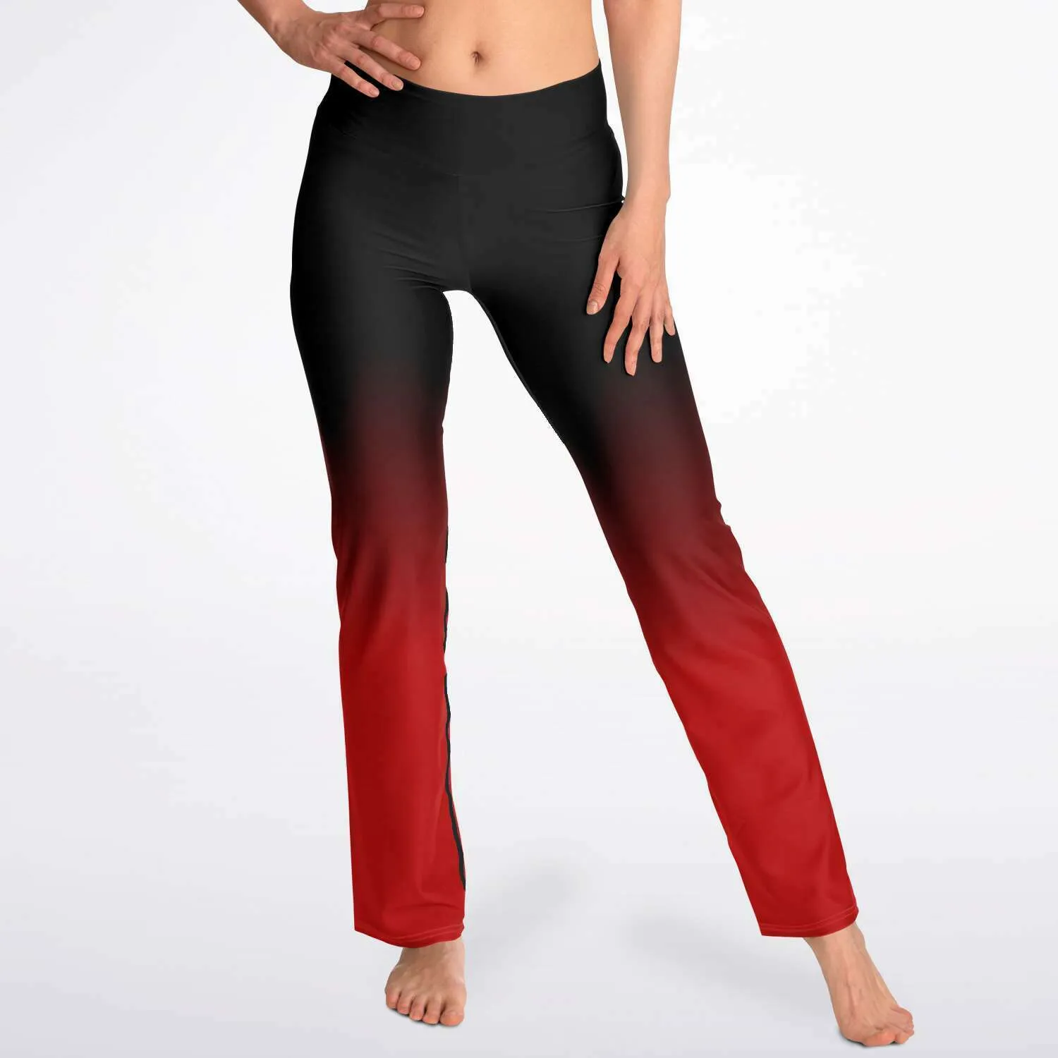 Black Red Ombre Flared Leggings, Tie Dye Printed High Waisted Yoga Designer with Pockets Stretch Workout Sexy Flare Pants