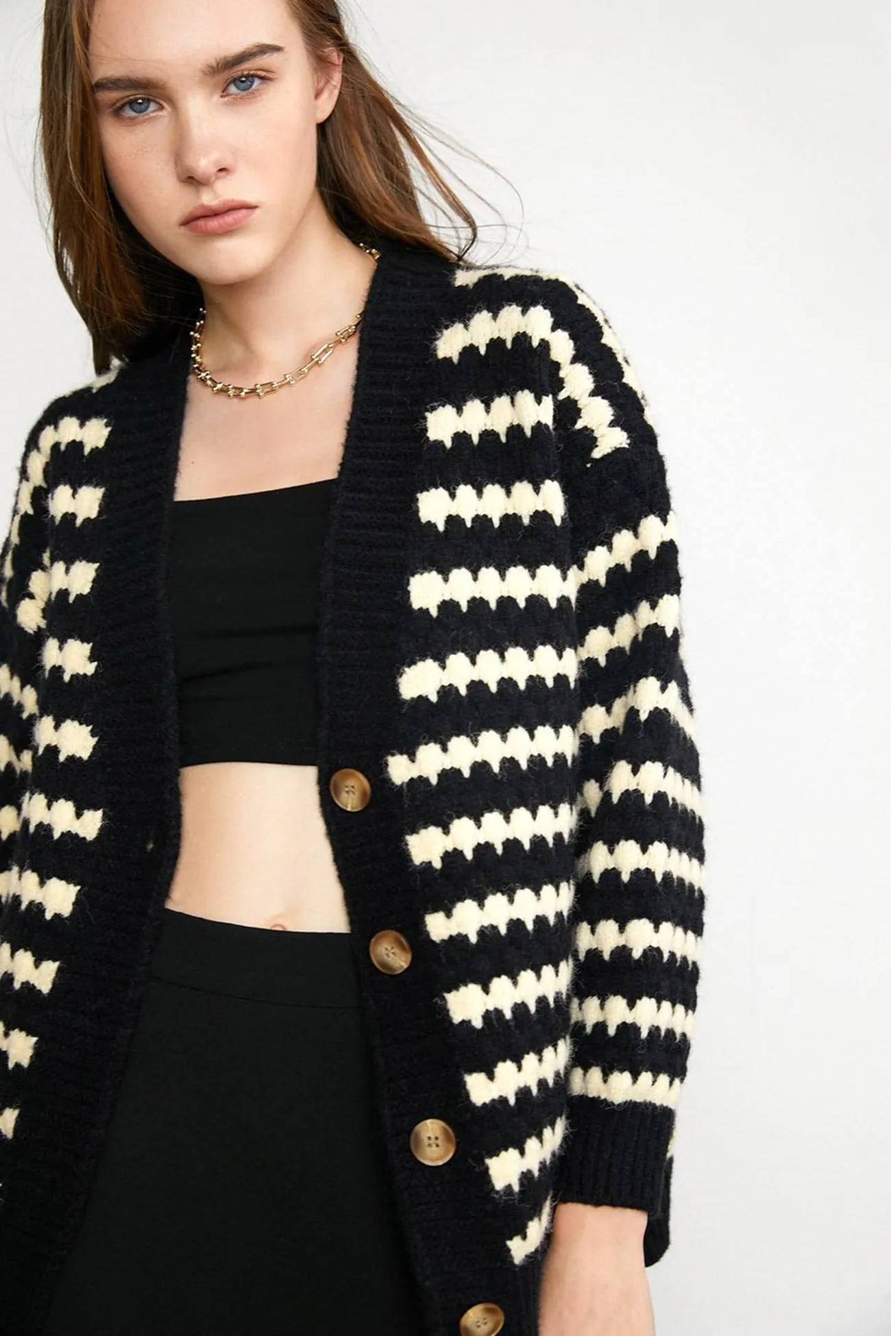 Black Striped Knitted Cardigan