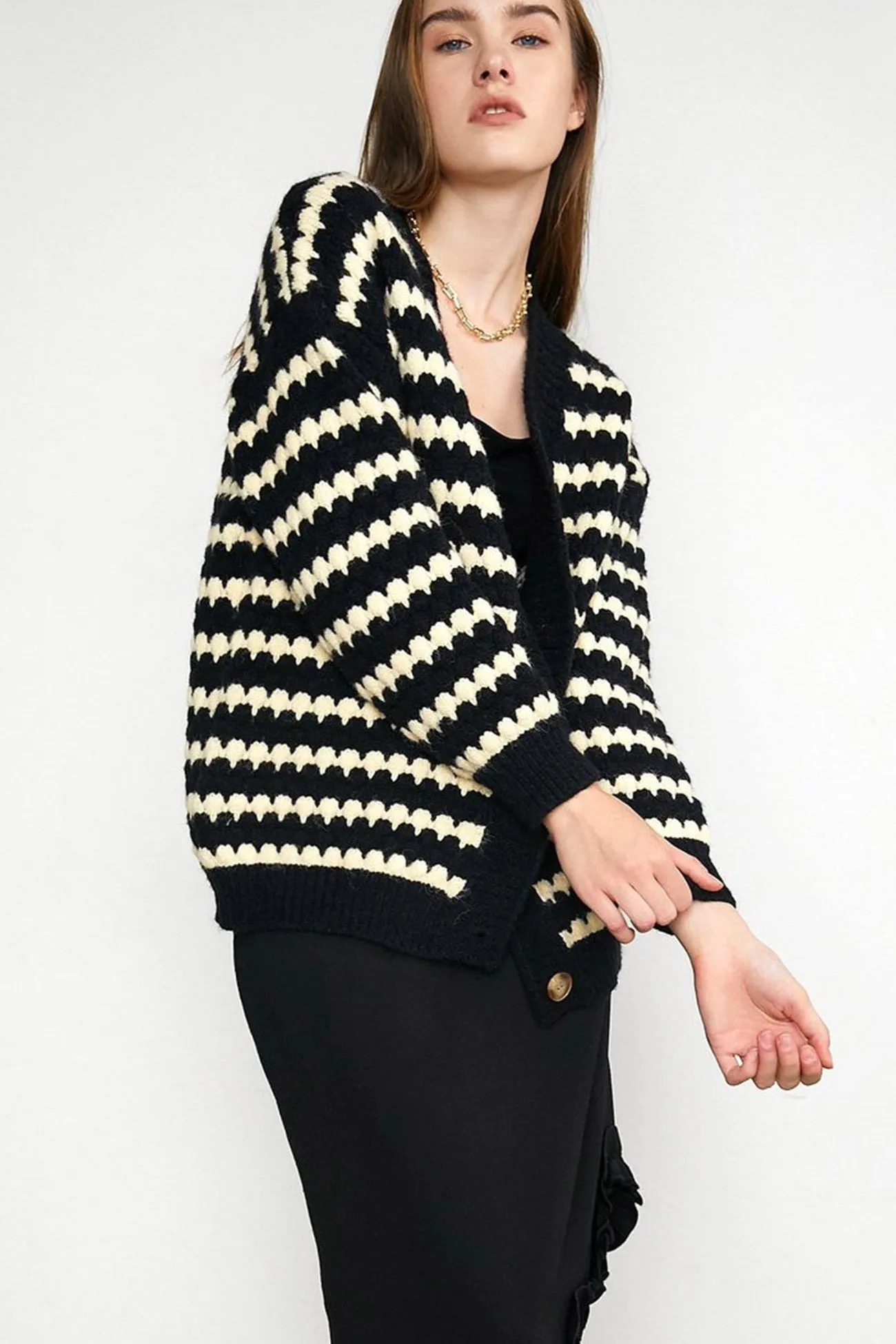 Black Striped Knitted Cardigan