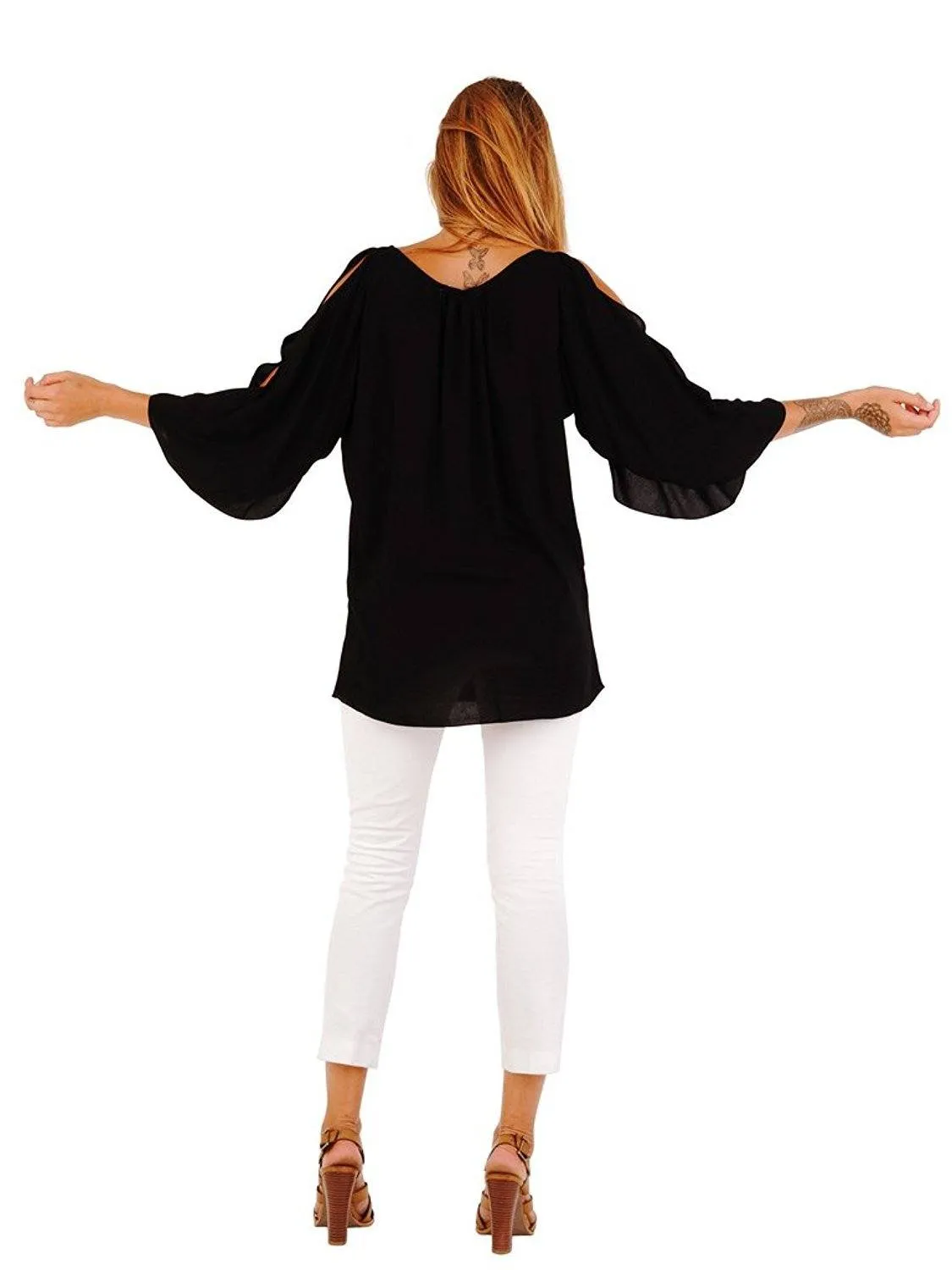 Blake Loose Fitting Long Sleeve Cold Shoulder Tunic Top