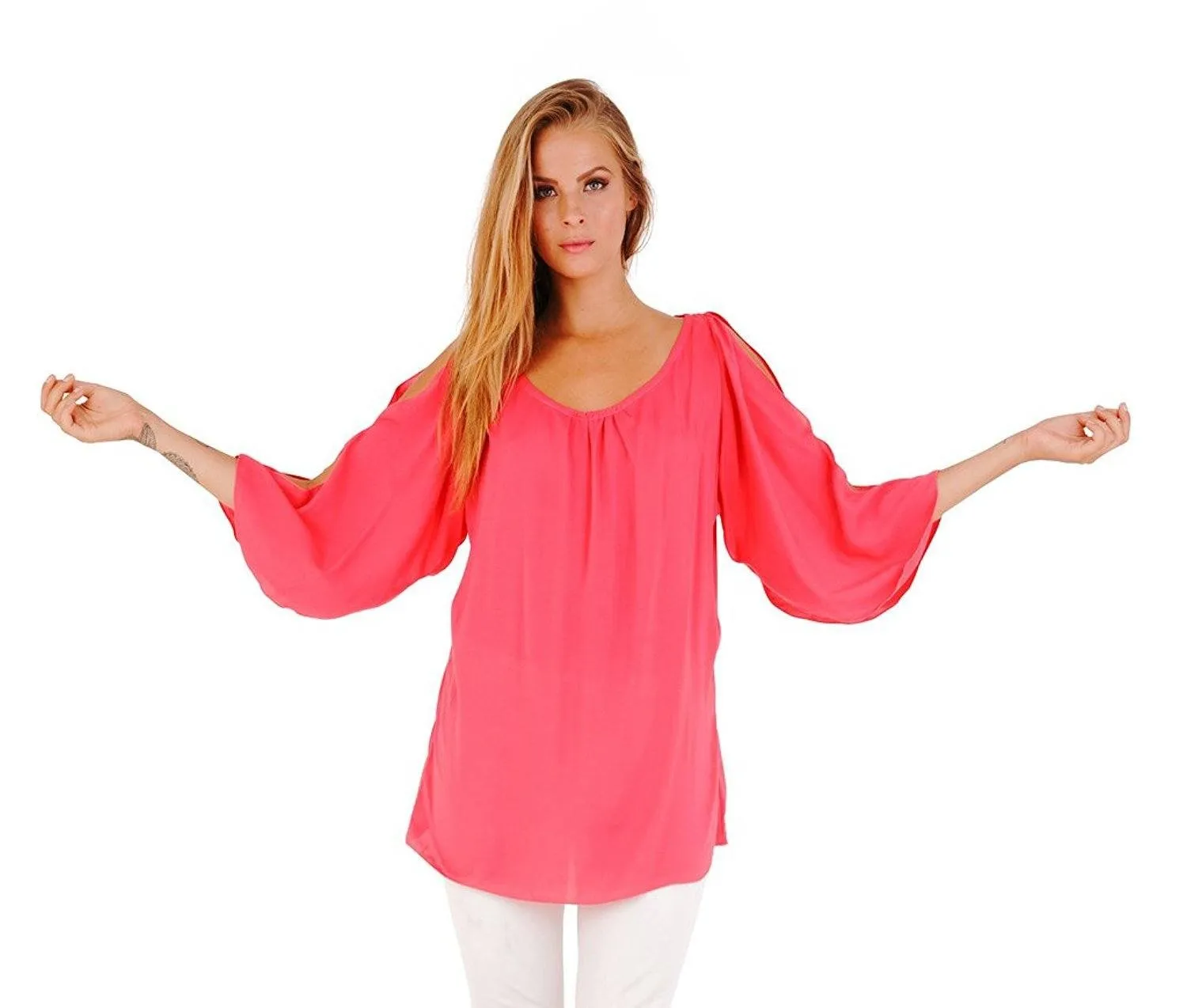 Blake Loose Fitting Long Sleeve Cold Shoulder Tunic Top