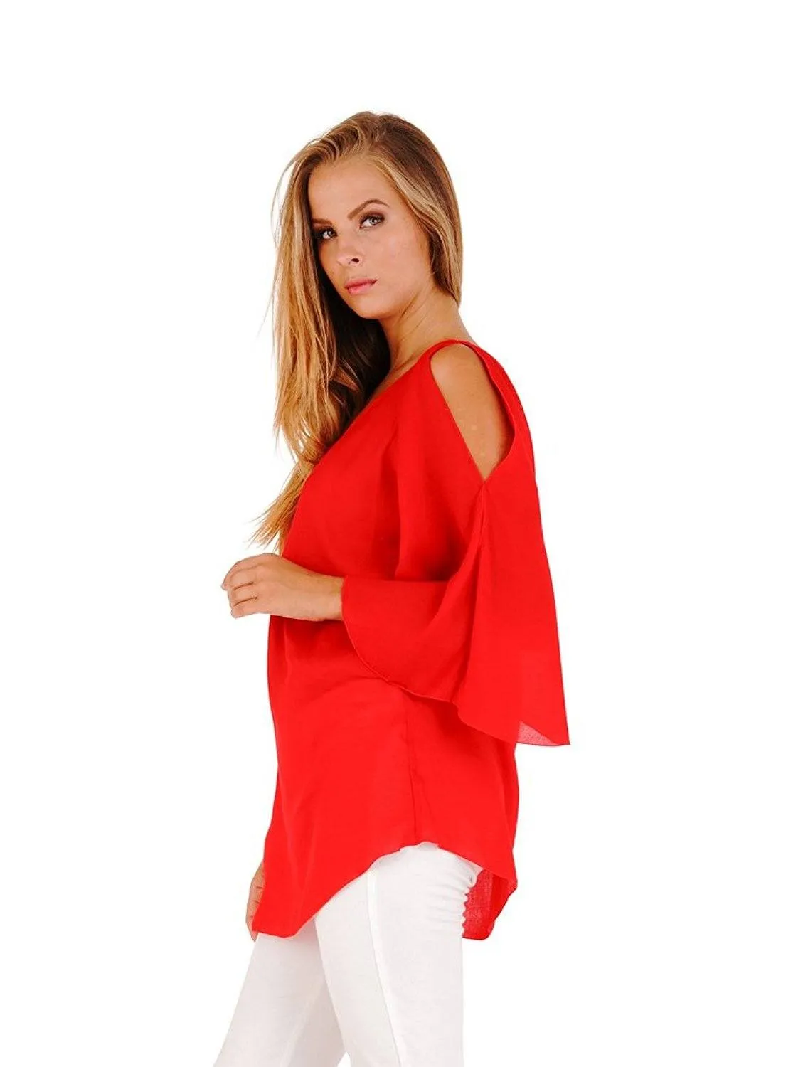 Blake Loose Fitting Long Sleeve Cold Shoulder Tunic Top