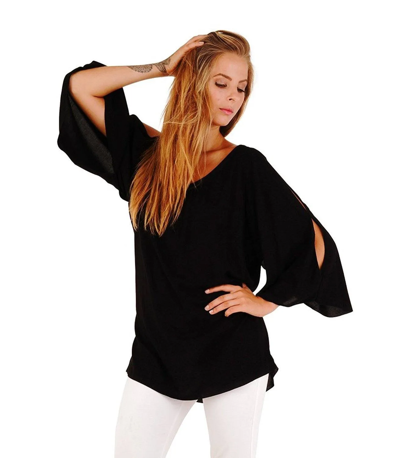 Blake Loose Fitting Long Sleeve Cold Shoulder Tunic Top