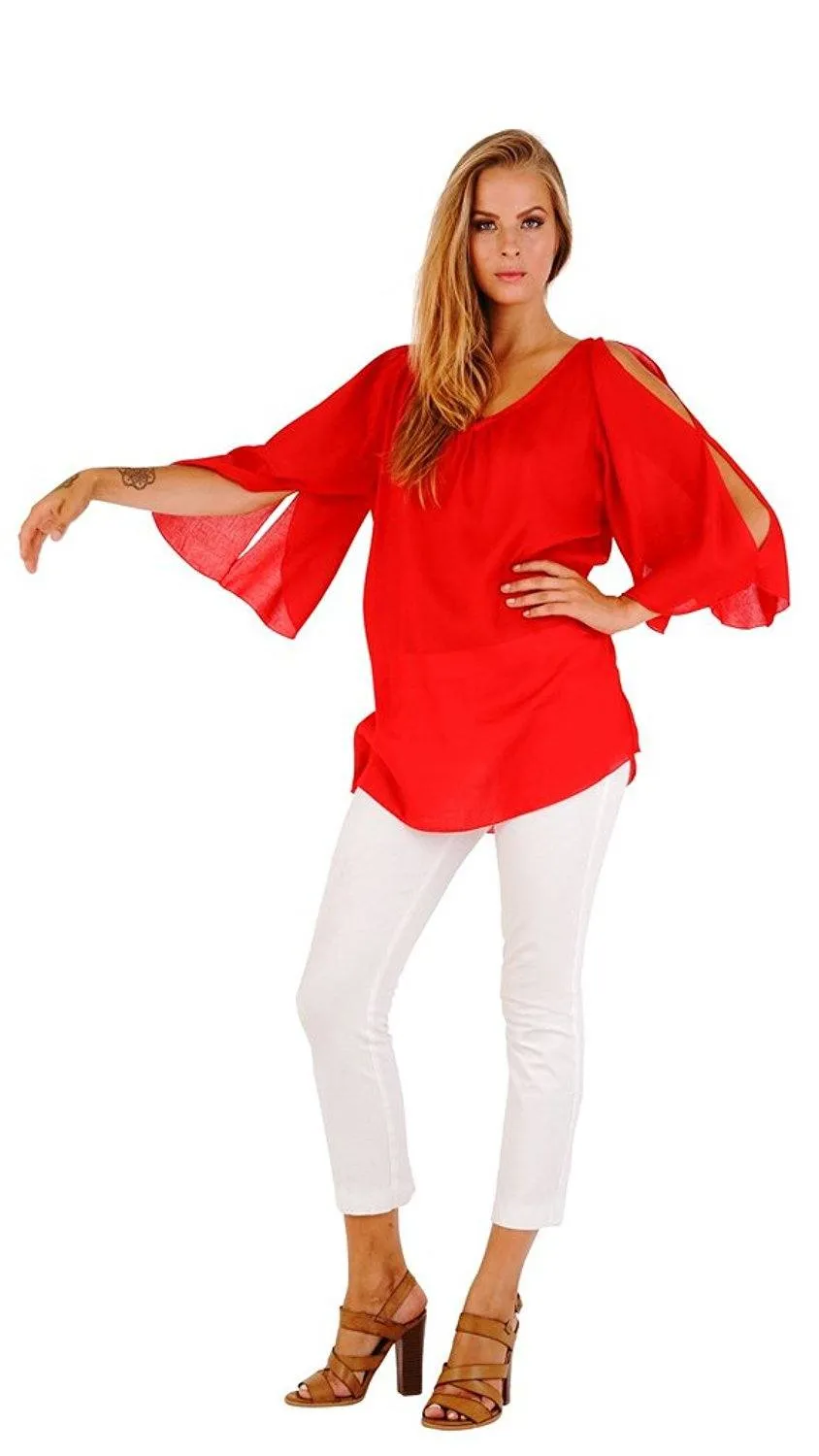 Blake Loose Fitting Long Sleeve Cold Shoulder Tunic Top