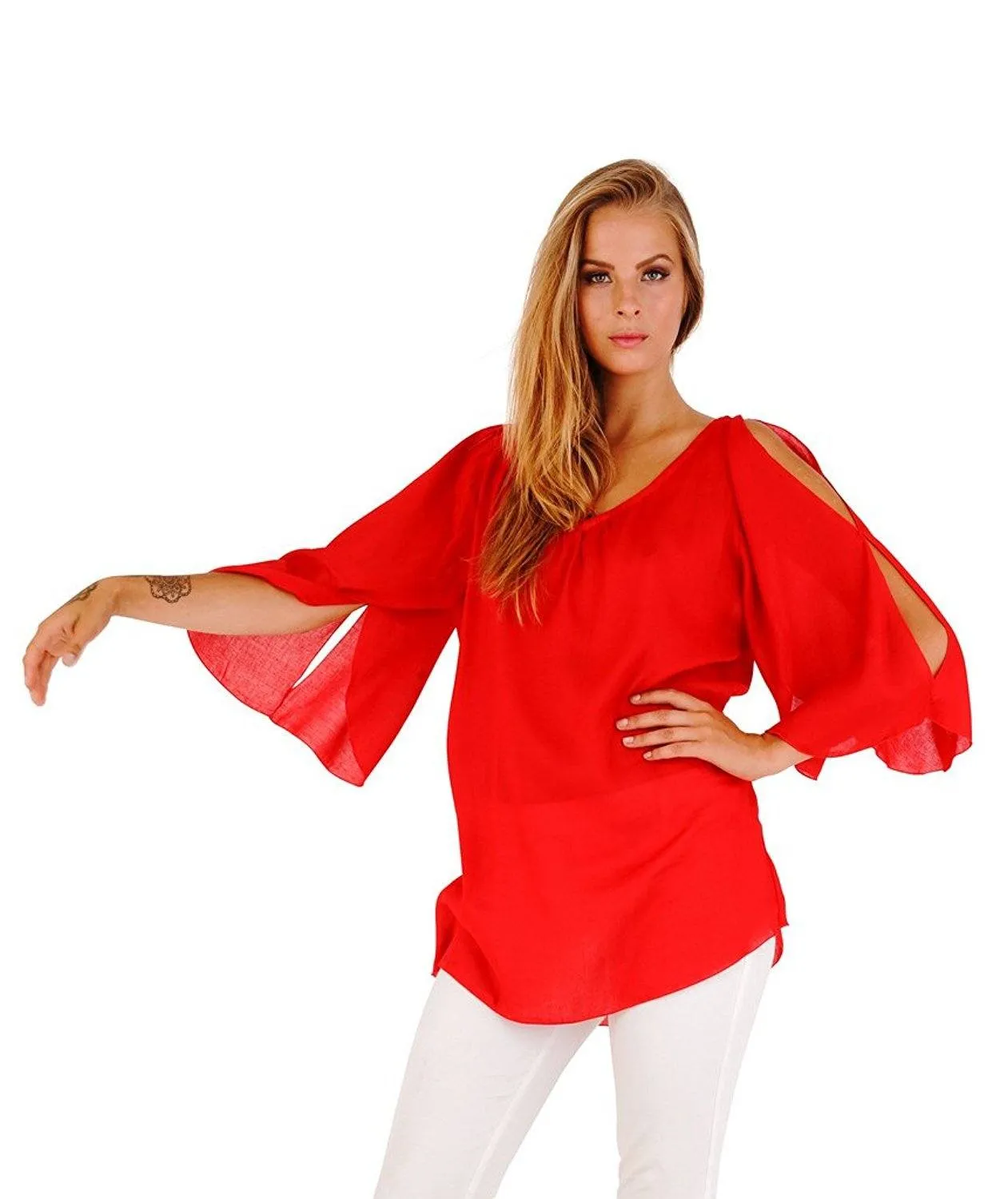 Blake Loose Fitting Long Sleeve Cold Shoulder Tunic Top